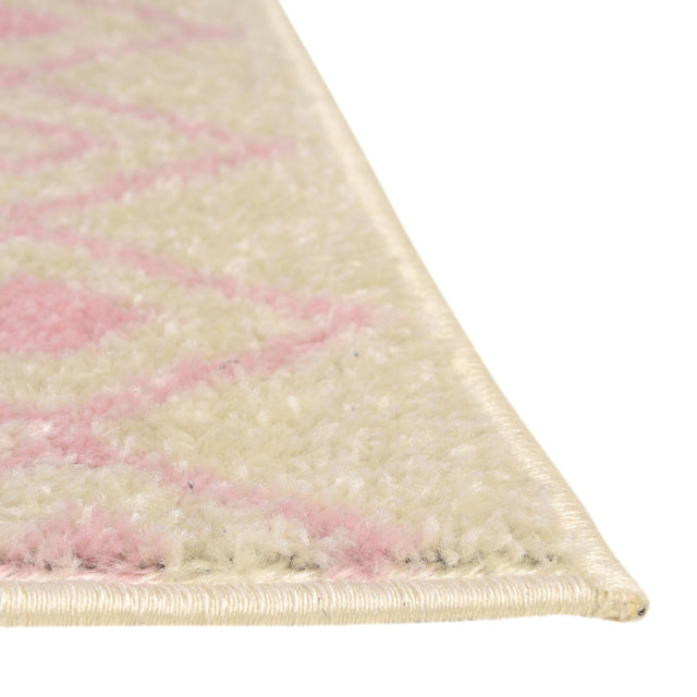 Ivory and Pink 2' x 6' Tribal Trellis Runner Area Rug Geometric Southwestern Inspired Durable Carpet for Home Interior Design for Sale at Rug Engine