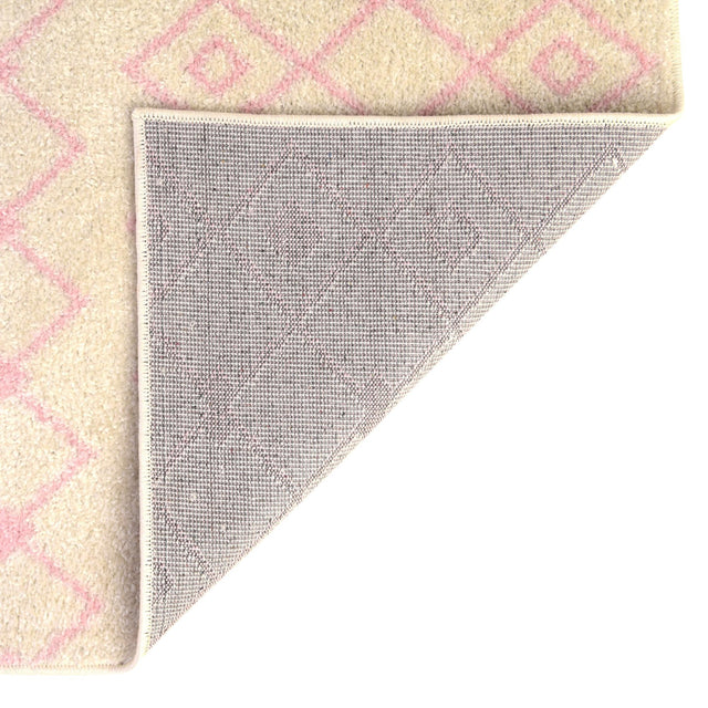 Ivory and Pink 2' 7 x 12' Tribal Trellis Runner Area Rug Geometric Southwestern Inspired Durable Carpet for Home Interior Design for Sale at Rug Engine