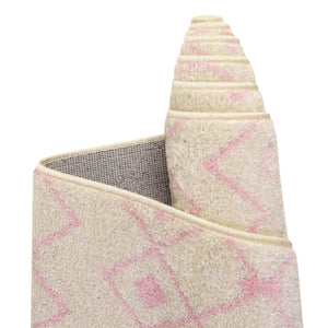 Ivory and Pink 2' x 7' Tribal Trellis Runner Area Rug Geometric Southwestern Inspired Durable Carpet for Home Interior Design for Sale at Rug Engine