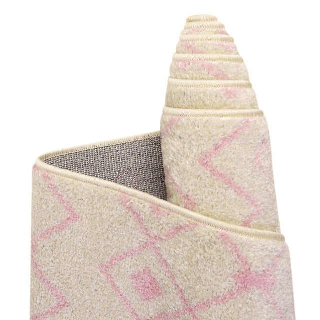 Ivory and Pink 2' x 5' Tribal Trellis Runner Area Rug Geometric Southwestern Inspired Durable Carpet for Home Interior Design for Sale at Rug Engine