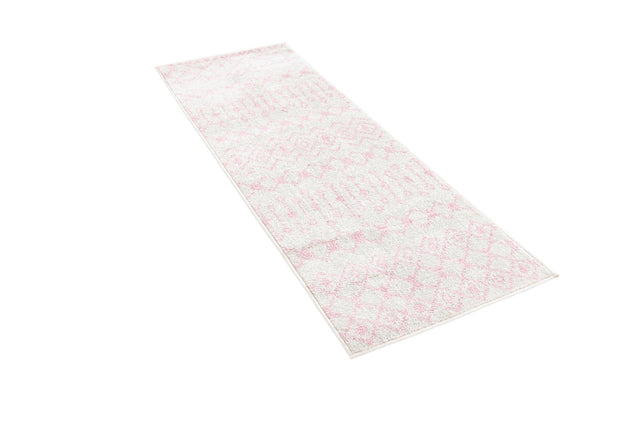 Ivory and Pink 2' x 6' Tribal Trellis Runner Area Rug Geometric Southwestern Inspired Durable Carpet for Home Interior Design for Sale at Rug Engine