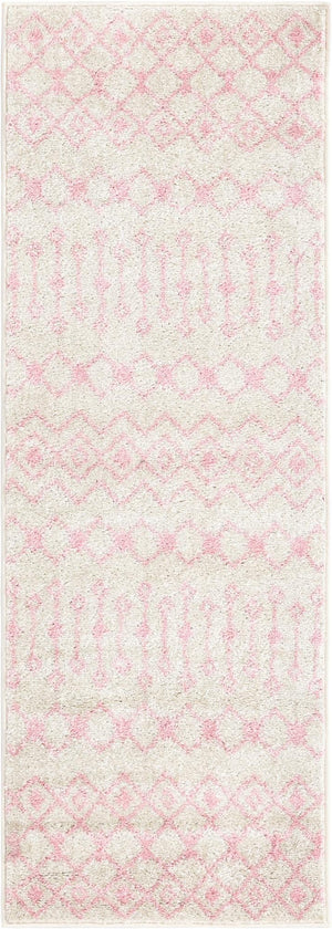 Ivory and Pink 2' x 6' Tribal Trellis Runner Area Rug Geometric Southwestern Inspired Durable Carpet for Home Interior Design for Sale at Rug Engine