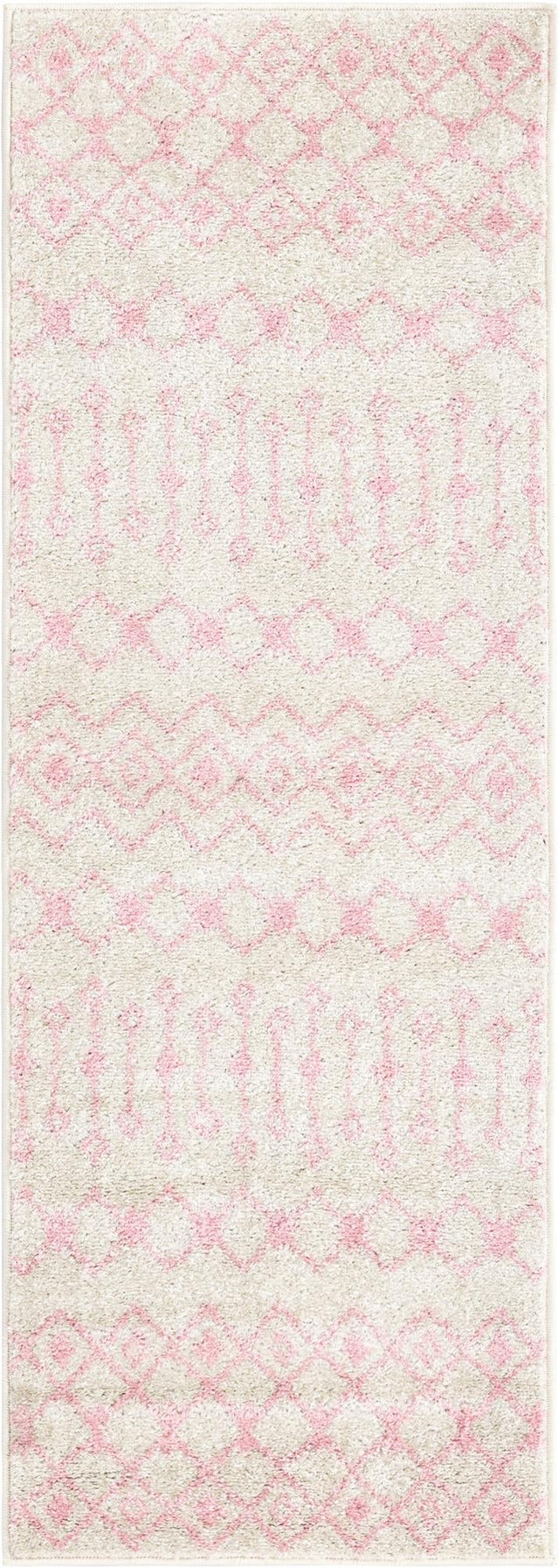 Ivory and Pink 2' x 6' Tribal Trellis Runner Area Rug Geometric Southwestern Inspired Durable Carpet for Home Interior Design for Sale at Rug Engine