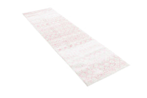 Ivory and Pink 2' x 7' Tribal Trellis Runner Area Rug Geometric Southwestern Inspired Durable Carpet for Home Interior Design for Sale at Rug Engine