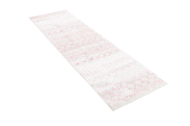 Ivory and Pink 2' x 7' Tribal Trellis Runner Area Rug Geometric Southwestern Inspired Durable Carpet for Home Interior Design for Sale at Rug Engine