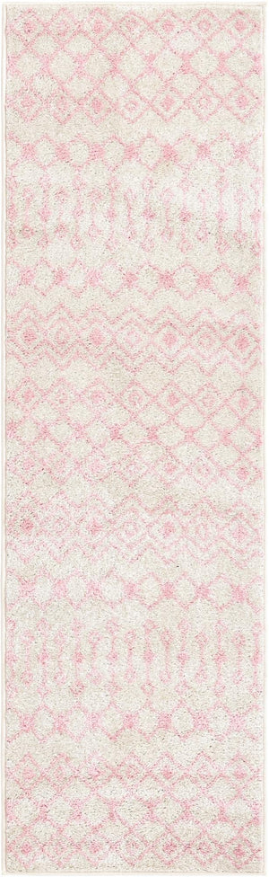 Ivory and Pink 2' x 7' Tribal Trellis Runner Area Rug Geometric Southwestern Inspired Durable Carpet for Home Interior Design for Sale at Rug Engine