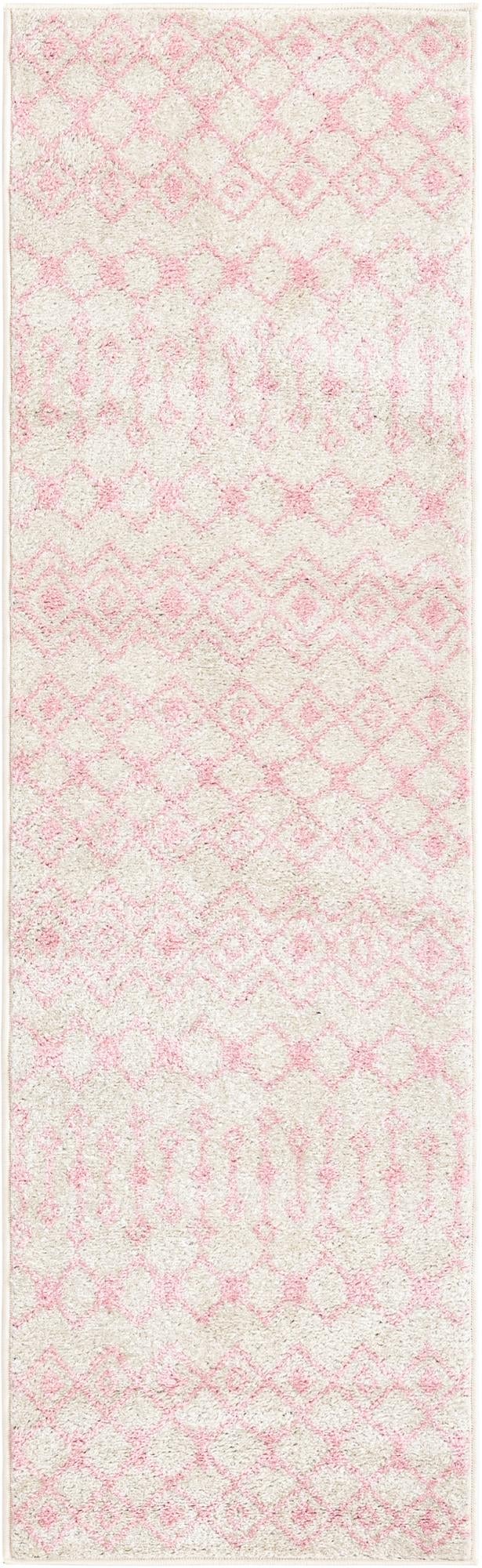 Ivory and Pink 2' x 7' Tribal Trellis Runner Area Rug Geometric Southwestern Inspired Durable Carpet for Home Interior Design for Sale at Rug Engine