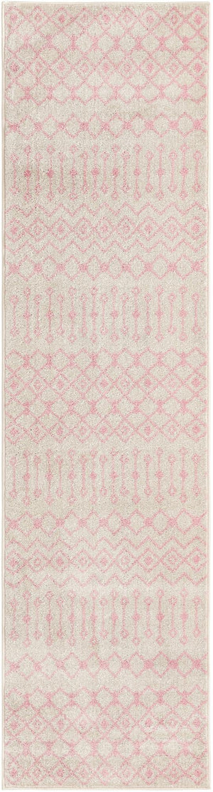Ivory and Pink 2' 7 x 10' Tribal Trellis Runner Area Rug Geometric Southwestern Inspired Durable Carpet for Home Interior Design for Sale at Rug Engine