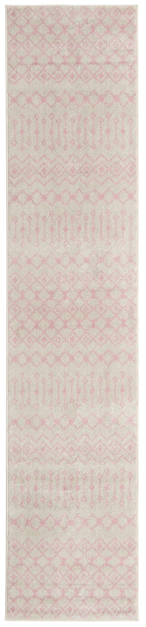 Ivory and Pink 2' 7 x 12' Tribal Trellis Runner Area Rug Geometric Southwestern Inspired Durable Carpet for Home Interior Design for Sale at Rug Engine