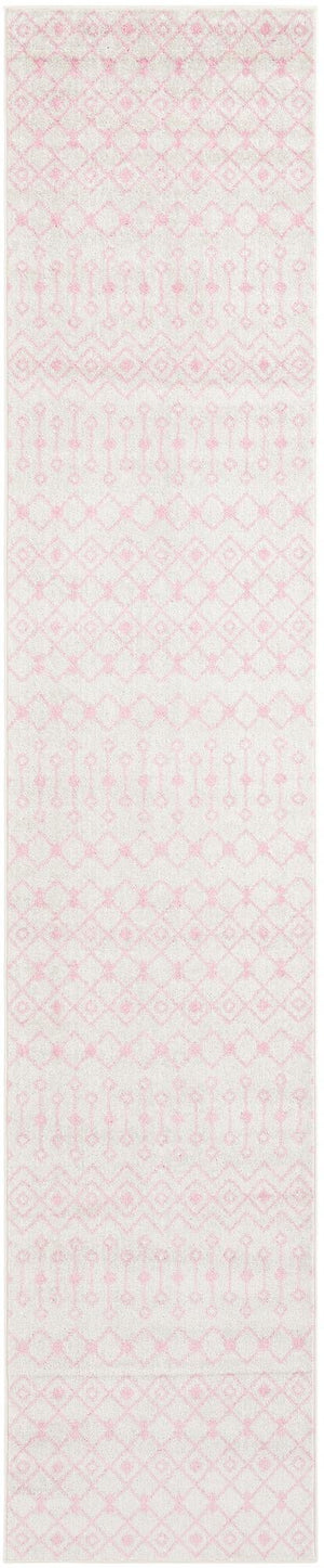Ivory and Pink 3' 3 x 16' 5 Tribal Trellis Runner Area Rug Geometric Southwestern Inspired Durable Carpet for Home Interior Design for Sale at Rug Engine