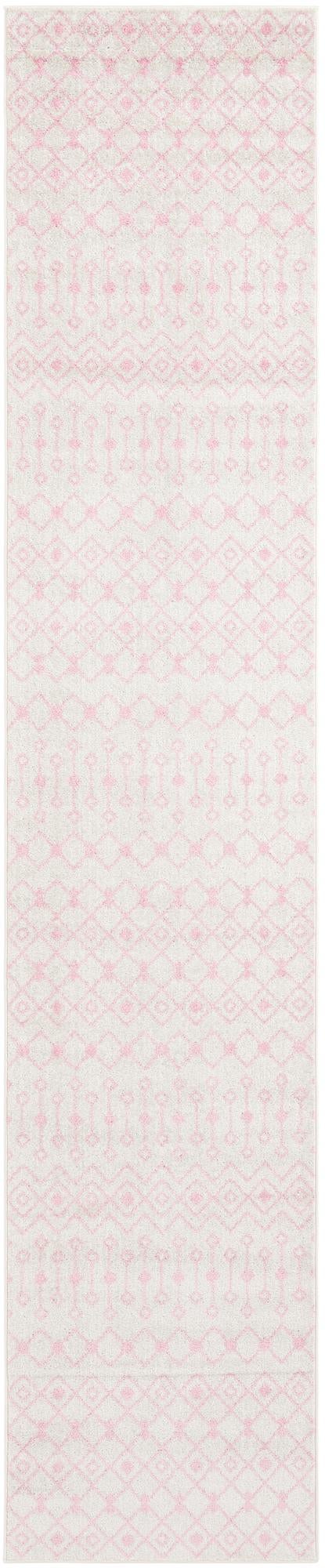 Ivory and Pink 3' 3 x 16' 5 Tribal Trellis Runner Area Rug Geometric Southwestern Inspired Durable Carpet for Home Interior Design for Sale at Rug Engine