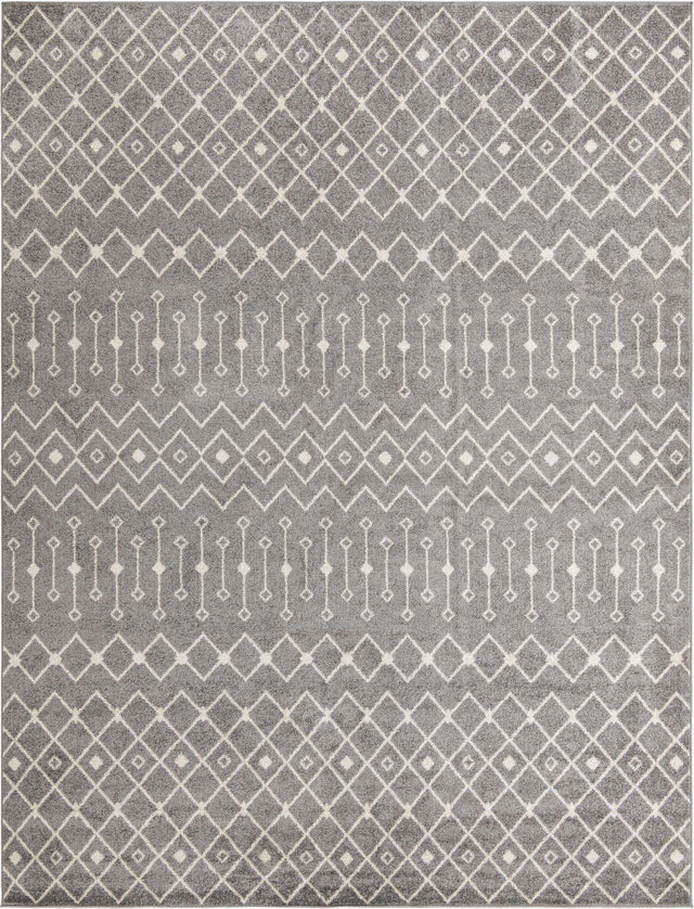 Gray 10' 8 x 14' Tribal Trellis Rectangle Area Rug Geometric Southwestern Inspired Durable Carpet for Home Interior Design for Sale at Rug Engine