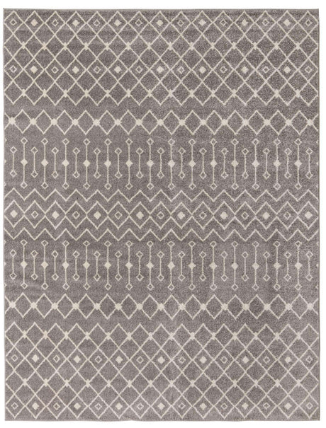 Gray 9' x 12' Tribal Trellis Rectangle Area Rug Geometric Southwestern Inspired Durable Carpet for Home Interior Design for Sale at Rug Engine