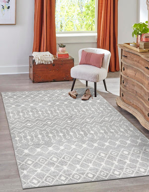 Gray 9' x 12' Tribal Trellis Rectangle Area Rug Geometric Southwestern Inspired Durable Carpet for Home Interior Design for Sale at Rug Engine