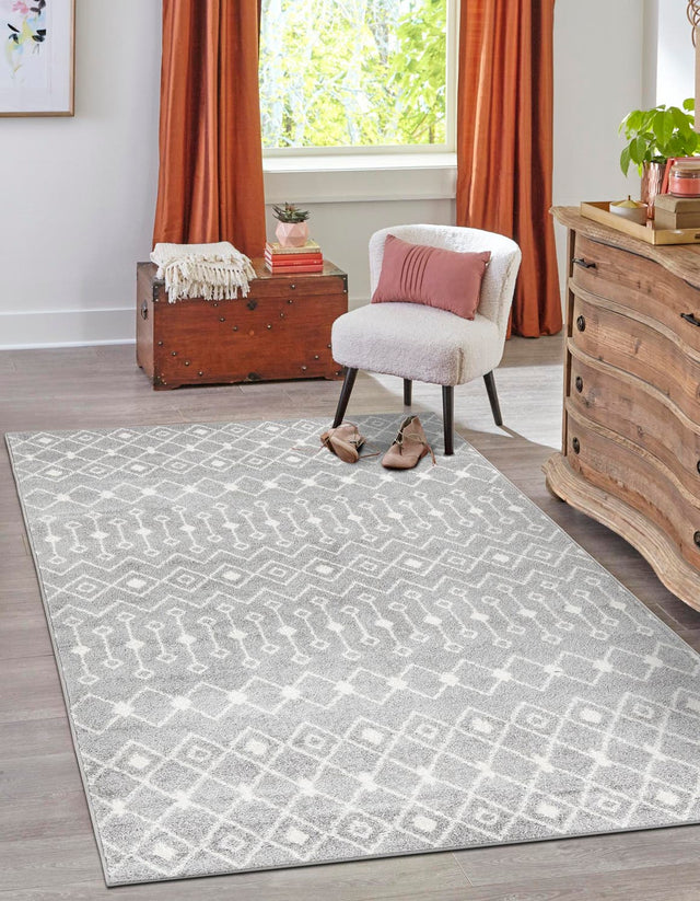 Gray 6' 1 x 9' Tribal Trellis Rectangle Area Rug Geometric Southwestern Inspired Durable Carpet for Home Interior Design for Sale at Rug Engine