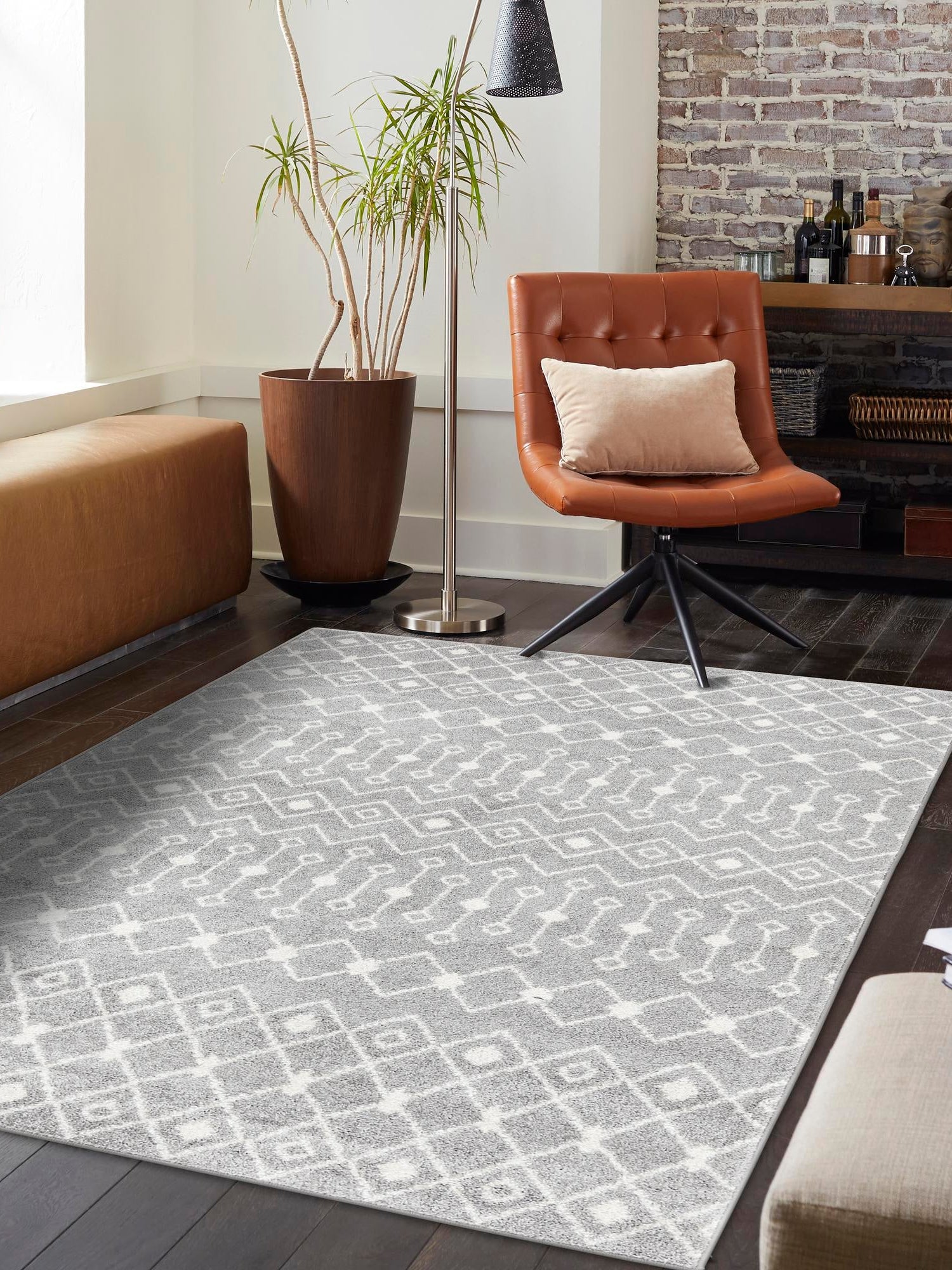 Gray 9' x 12' Tribal Trellis Rectangle Area Rug Geometric Southwestern Inspired Durable Carpet for Home Interior Design for Sale at Rug Engine