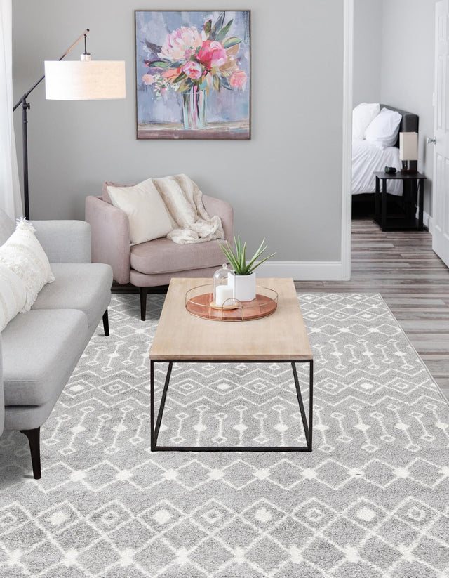 Gray 5' 3 x 8' Tribal Trellis Rectangle Area Rug Geometric Southwestern Inspired Durable Carpet for Home Interior Design for Sale at Rug Engine