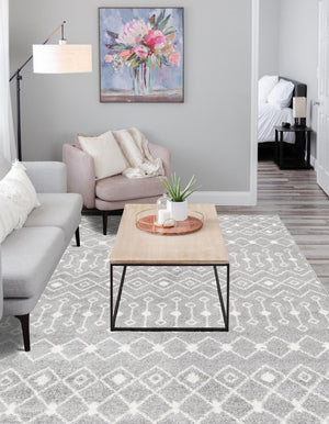 Gray 10' x 13' 1 Tribal Trellis Rectangle Area Rug Geometric Southwestern Inspired Durable Carpet for Home Interior Design for Sale at Rug Engine