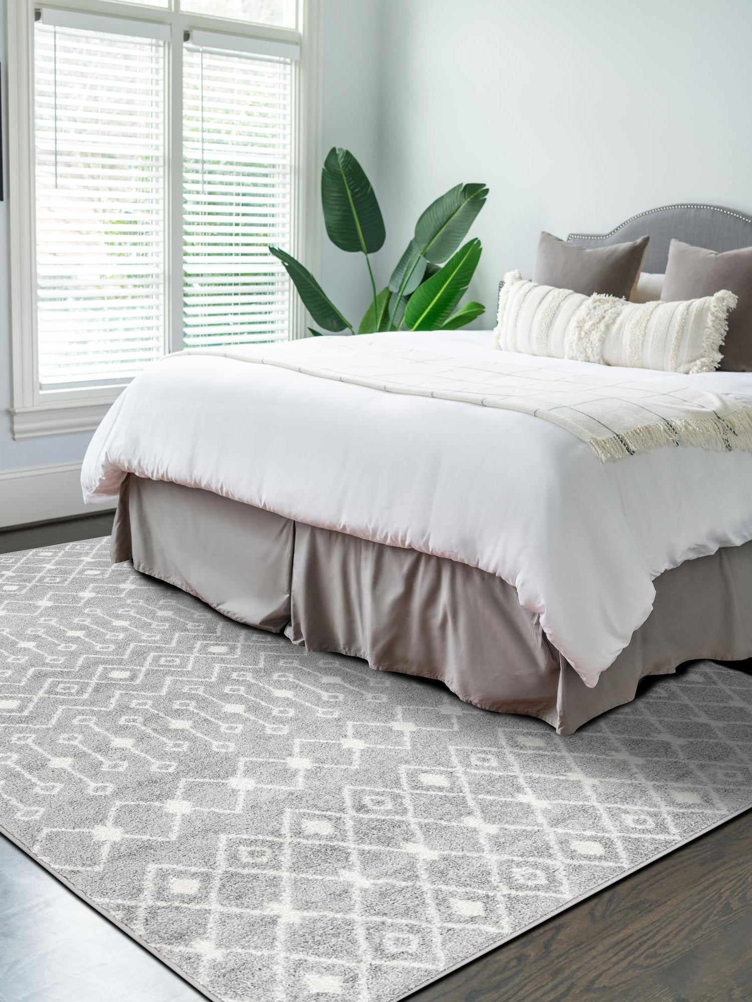 Gray 6' 1 x 9' Tribal Trellis Rectangle Area Rug Geometric Southwestern Inspired Durable Carpet for Home Interior Design for Sale at Rug Engine