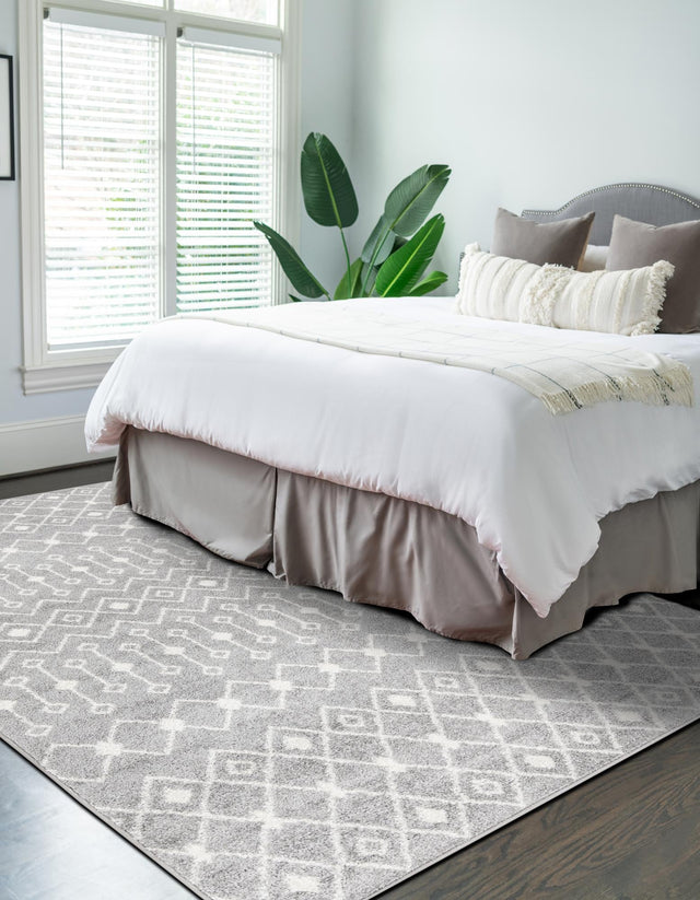 Gray 7' 10 x 10' Tribal Trellis Rectangle Area Rug Geometric Southwestern Inspired Durable Carpet for Home Interior Design for Sale at Rug Engine