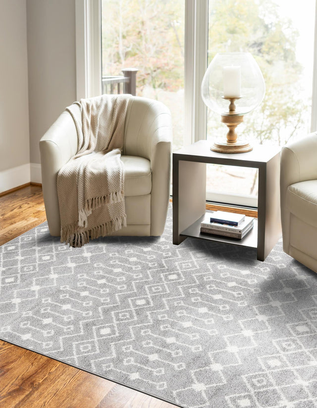 Gray 10' x 13' 1 Tribal Trellis Rectangle Area Rug Geometric Southwestern Inspired Durable Carpet for Home Interior Design for Sale at Rug Engine