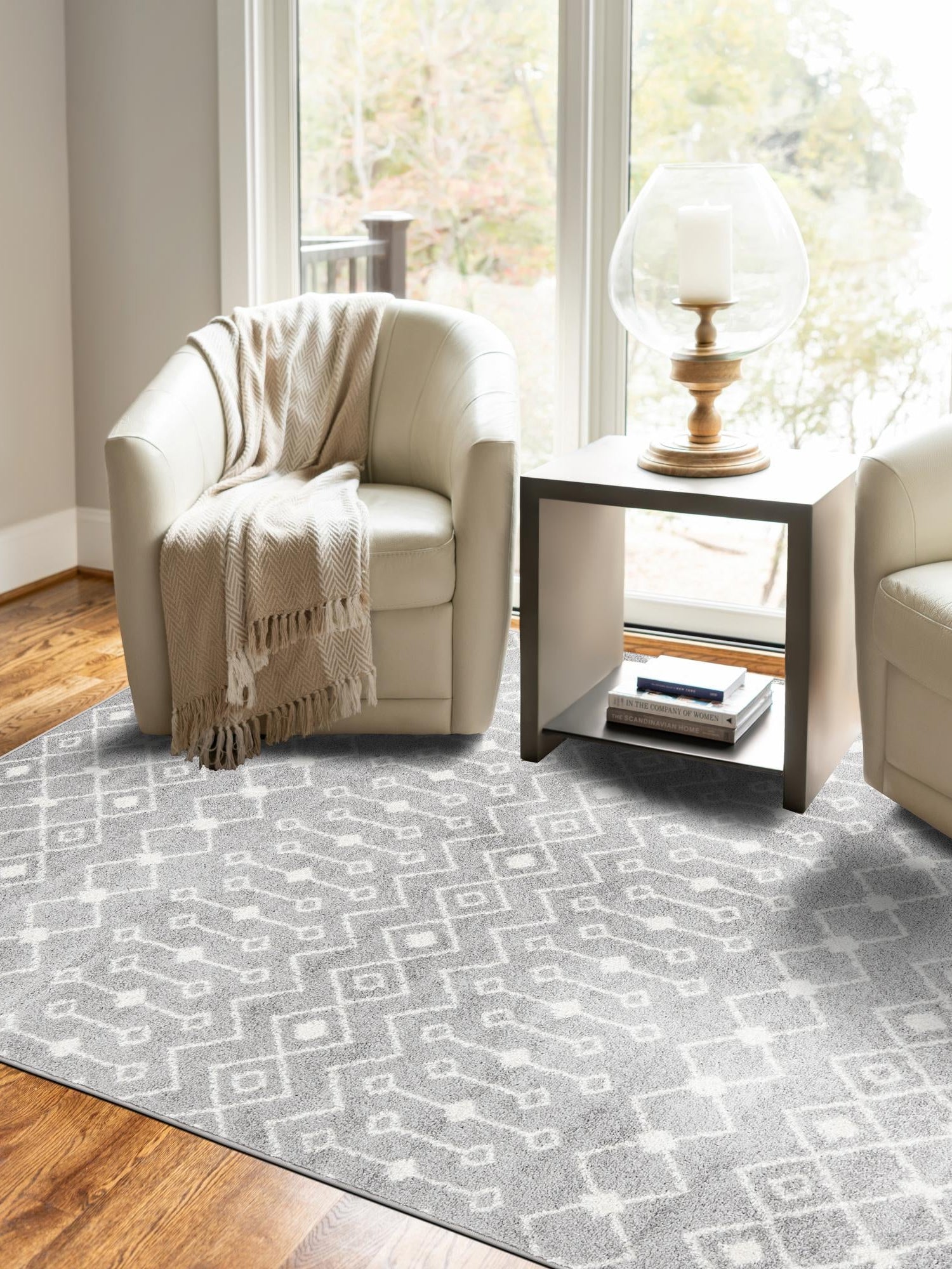 Gray 9' x 12' Tribal Trellis Rectangle Area Rug Geometric Southwestern Inspired Durable Carpet for Home Interior Design for Sale at Rug Engine
