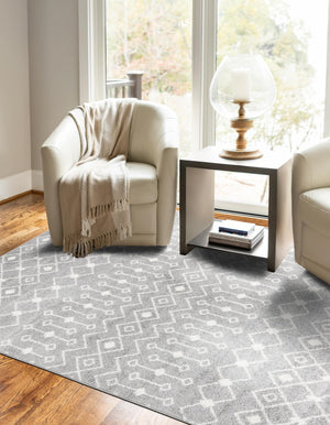 Gray 4' 1 x 6' 1 Tribal Trellis Rectangle Area Rug Geometric Southwestern Inspired Durable Carpet for Home Interior Design for Sale at Rug Engine