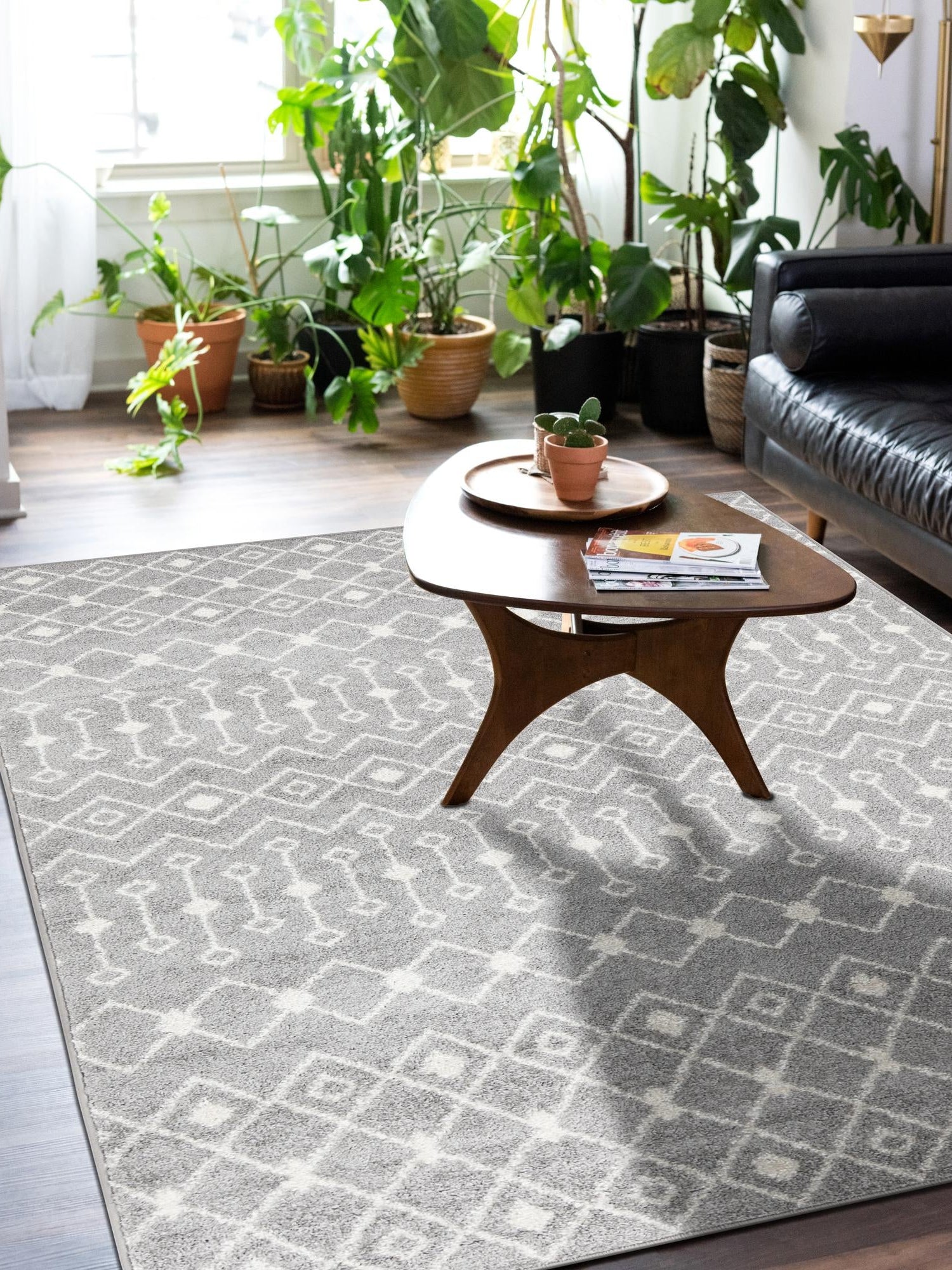 Gray 10' 8 x 14' Tribal Trellis Rectangle Area Rug Geometric Southwestern Inspired Durable Carpet for Home Interior Design for Sale at Rug Engine