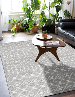 Gray 4' 1 x 6' 1 Tribal Trellis Rectangle Area Rug Geometric Southwestern Inspired Durable Carpet for Home Interior Design for Sale at Rug Engine