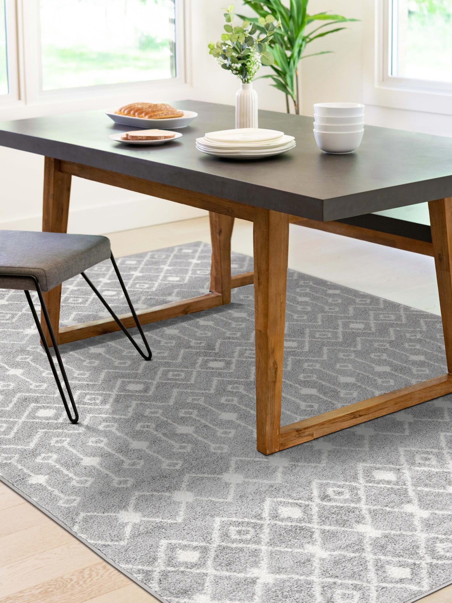 Gray 6' 1 x 9' Tribal Trellis Rectangle Area Rug Geometric Southwestern Inspired Durable Carpet for Home Interior Design for Sale at Rug Engine