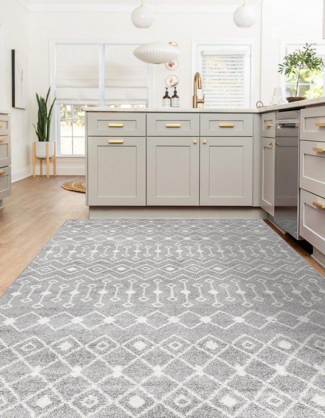 Gray 10' x 13' 1 Tribal Trellis Rectangle Area Rug Geometric Southwestern Inspired Durable Carpet for Home Interior Design for Sale at Rug Engine
