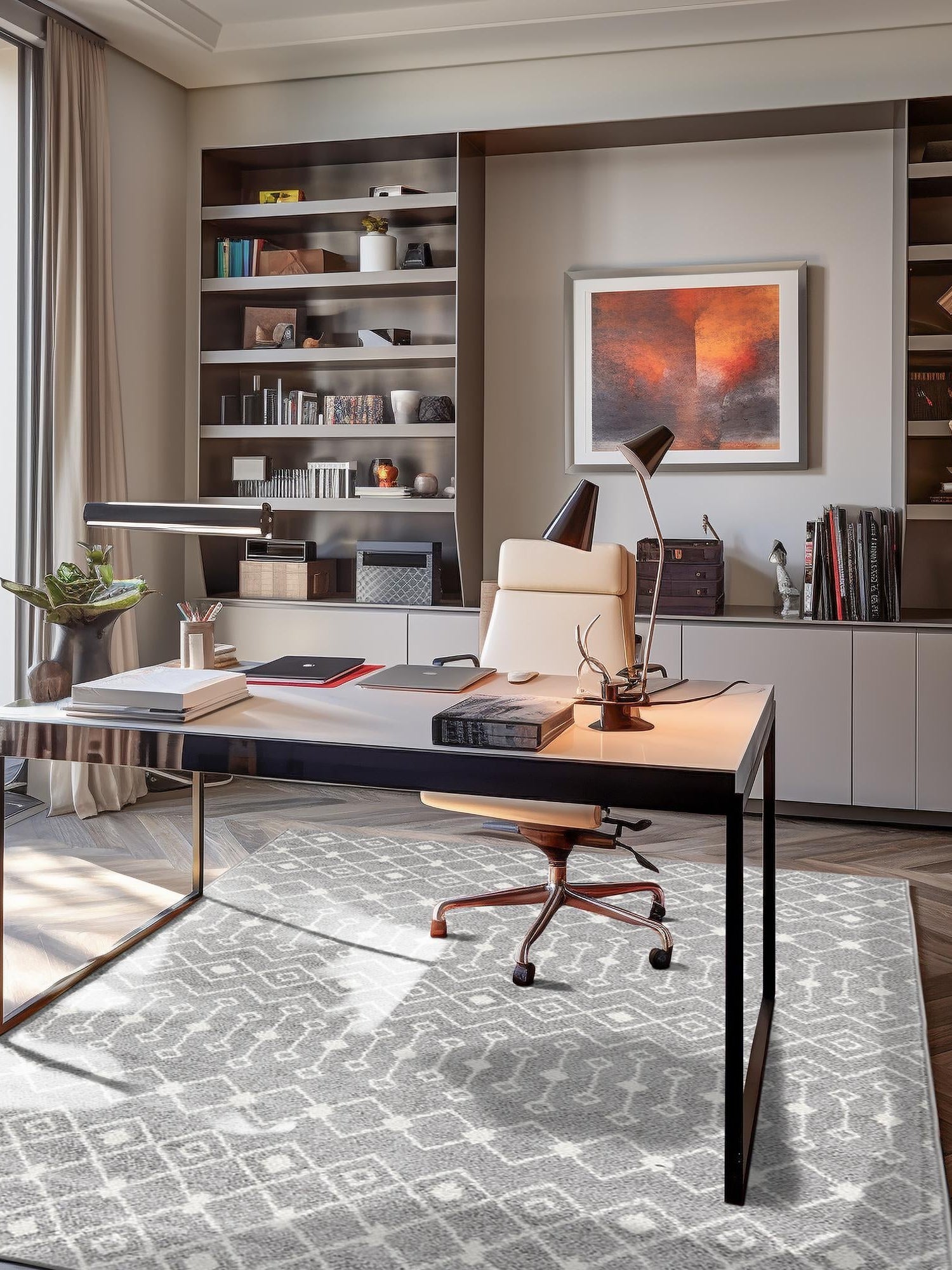 Gray 10' x 13' 1 Tribal Trellis Rectangle Area Rug Geometric Southwestern Inspired Durable Carpet for Home Interior Design for Sale at Rug Engine