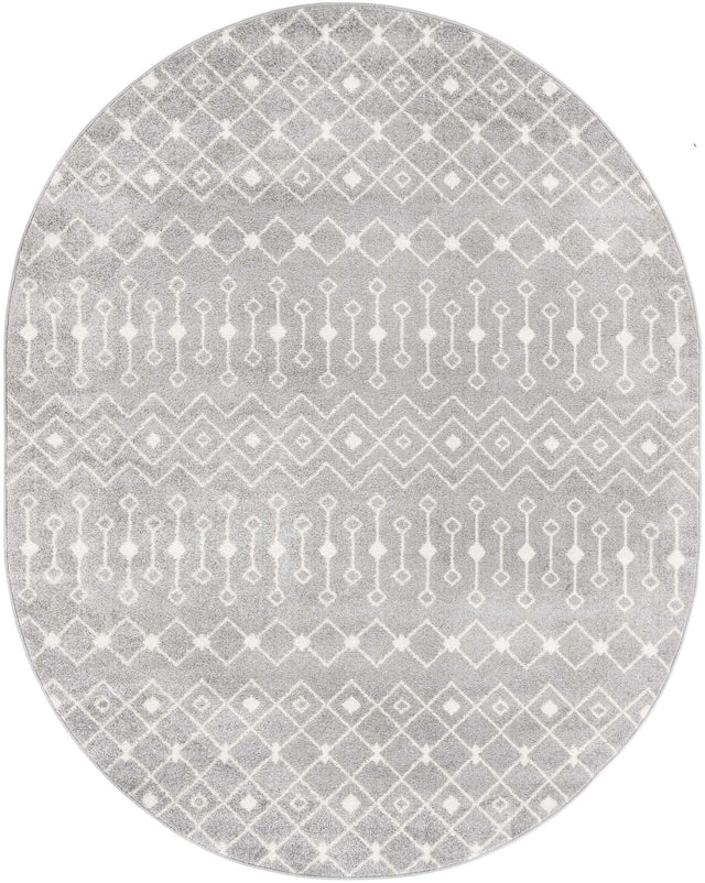 Gray 7' 10 x 10' Tribal Trellis Oval Area Rug Geometric Southwestern Inspired Durable Carpet for Home Interior Design for Sale at Rug Engine