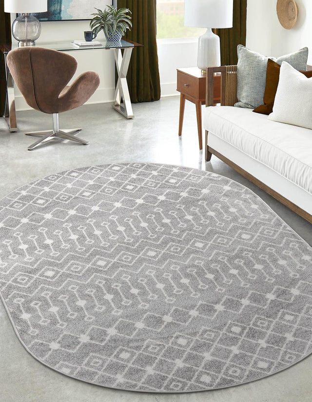 Gray 7' 10 x 10' Tribal Trellis Oval Area Rug Geometric Southwestern Inspired Durable Carpet for Home Interior Design for Sale at Rug Engine