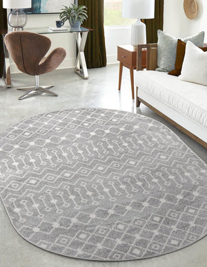 Gray 5' 3 x 8' Tribal Trellis Oval Area Rug Geometric Southwestern Inspired Durable Carpet for Home Interior Design for Sale at Rug Engine