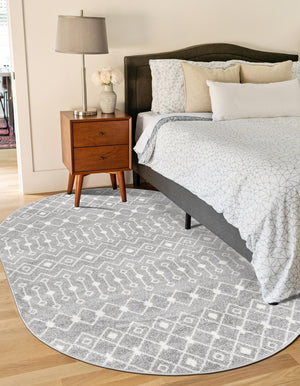 Gray 5' 3 x 8' Tribal Trellis Oval Area Rug Geometric Southwestern Inspired Durable Carpet for Home Interior Design for Sale at Rug Engine