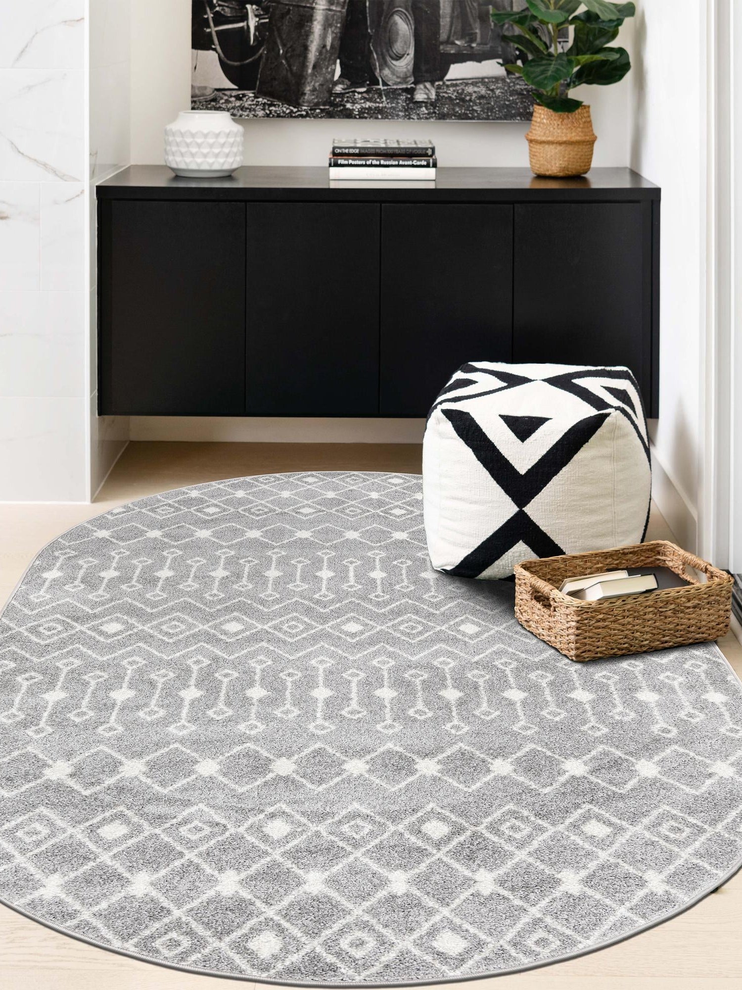 Gray 5' 3 x 8' Tribal Trellis Oval Area Rug Geometric Southwestern Inspired Durable Carpet for Home Interior Design for Sale at Rug Engine
