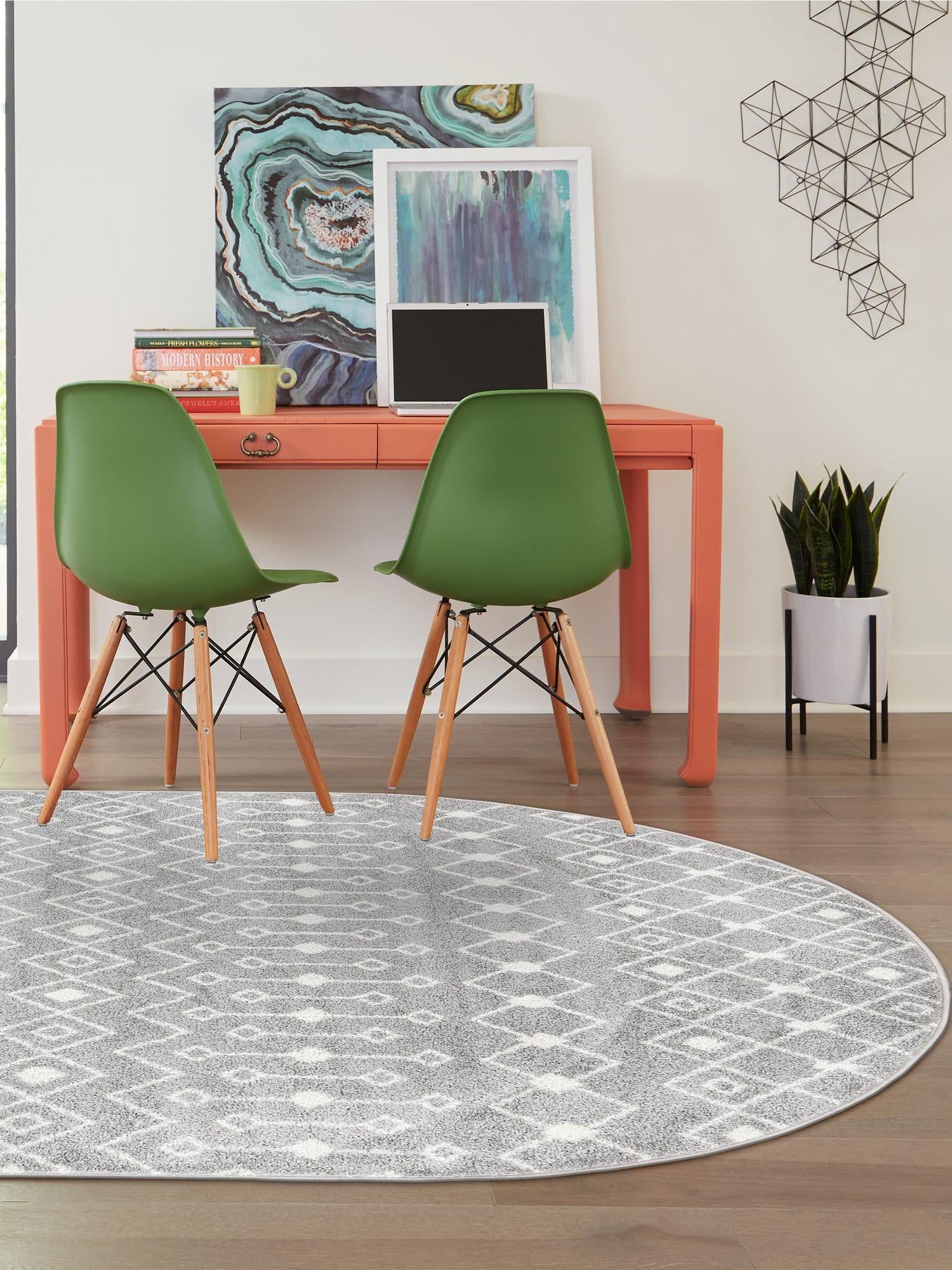 Gray 4' 1 x 6' 1 Tribal Trellis Oval Area Rug Geometric Southwestern Inspired Durable Carpet for Home Interior Design for Sale at Rug Engine