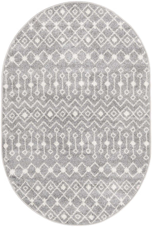 Gray 4' 1 x 6' 1 Tribal Trellis Oval Area Rug Geometric Southwestern Inspired Durable Carpet for Home Interior Design for Sale at Rug Engine