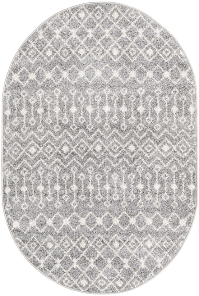 Gray 4' 1 x 6' 1 Tribal Trellis Oval Area Rug Geometric Southwestern Inspired Durable Carpet for Home Interior Design for Sale at Rug Engine