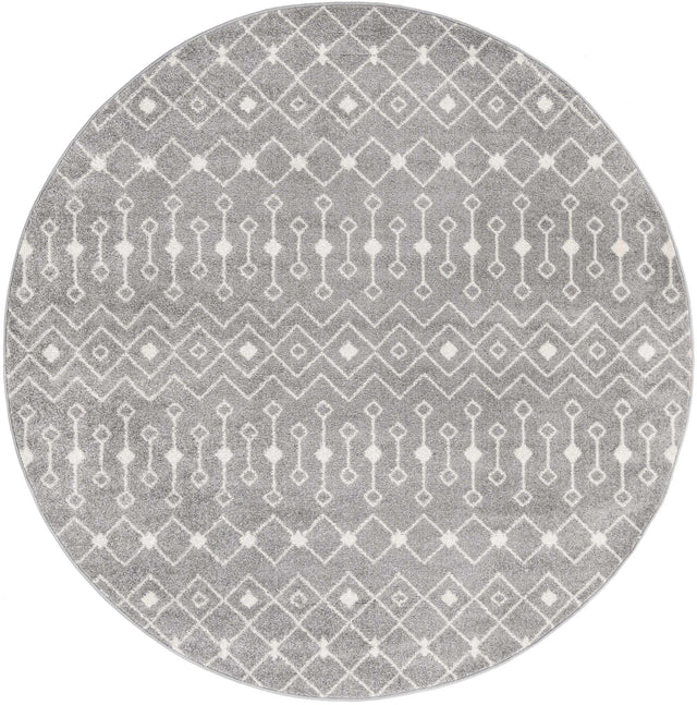 Gray 7' 10 x 7' 10 Tribal Trellis Round Area Rug Geometric Southwestern Inspired Durable Carpet for Home Interior Design for Sale at Rug Engine