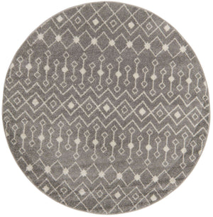 Gray 6' 1 x 6' 1 Tribal Trellis Round Area Rug Geometric Southwestern Inspired Durable Carpet for Home Interior Design for Sale at Rug Engine