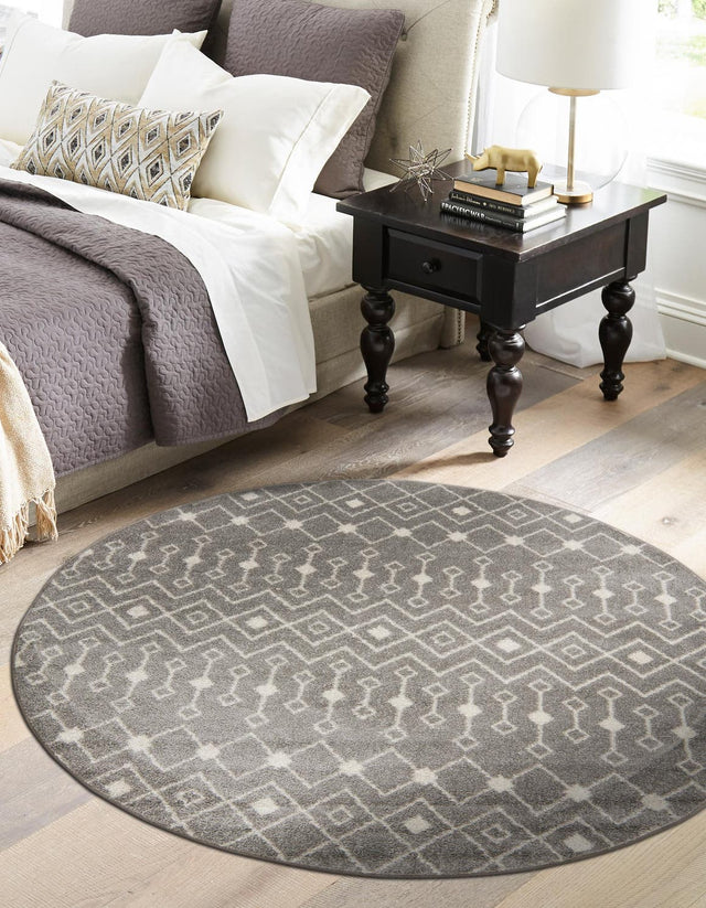 Gray 3' 1 x 3' 1 Tribal Trellis Round Area Rug Geometric Southwestern Inspired Durable Carpet for Home Interior Design for Sale at Rug Engine