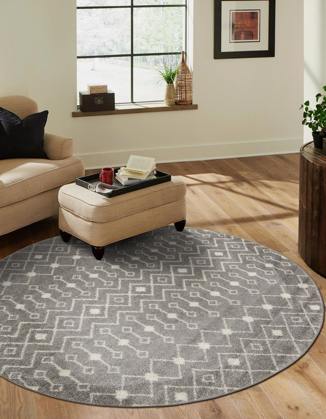 Gray 3' 1 x 3' 1 Tribal Trellis Round Area Rug Geometric Southwestern Inspired Durable Carpet for Home Interior Design for Sale at Rug Engine