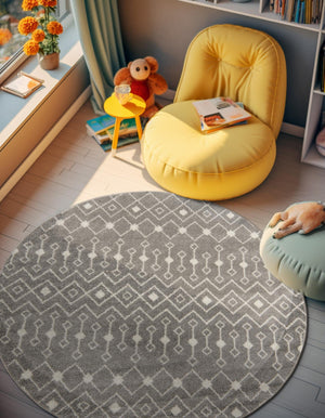 Gray 5' 3 x 5' 3 Tribal Trellis Round Area Rug Geometric Southwestern Inspired Durable Carpet for Home Interior Design for Sale at Rug Engine