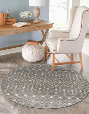 Gray 7' 10 x 7' 10 Tribal Trellis Round Area Rug Geometric Southwestern Inspired Durable Carpet for Home Interior Design for Sale at Rug Engine