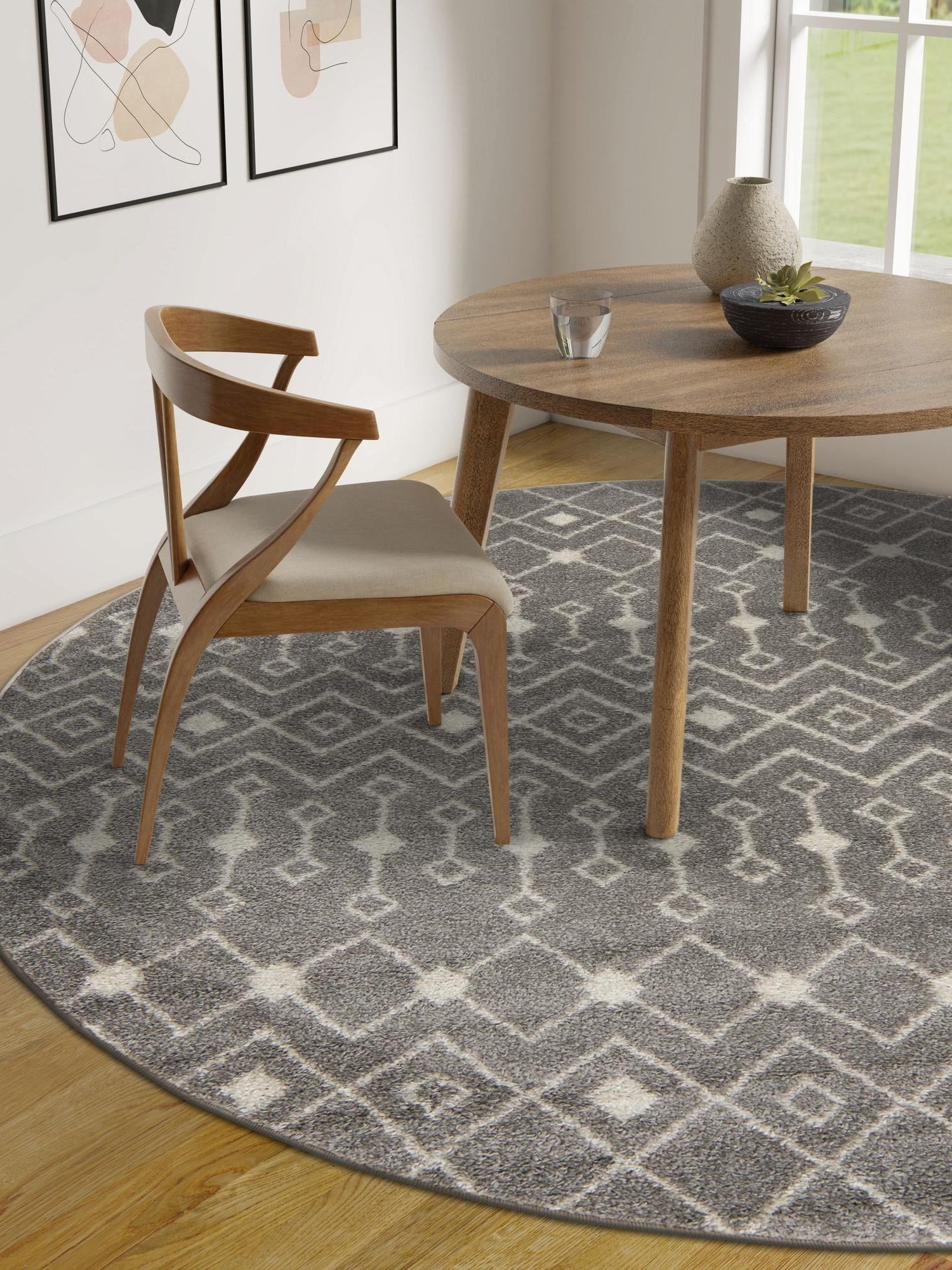 Gray 3' 1 x 3' 1 Tribal Trellis Round Area Rug Geometric Southwestern Inspired Durable Carpet for Home Interior Design for Sale at Rug Engine