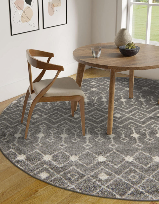 Gray 3' 1 x 3' 1 Tribal Trellis Round Area Rug Geometric Southwestern Inspired Durable Carpet for Home Interior Design for Sale at Rug Engine
