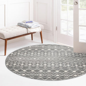 Gray 3' 1 x 3' 1 Tribal Trellis Round Area Rug Geometric Southwestern Inspired Durable Carpet for Home Interior Design for Sale at Rug Engine