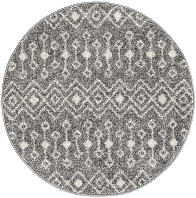 Gray 3' 1 x 3' 1 Tribal Trellis Round Area Rug Geometric Southwestern Inspired Durable Carpet for Home Interior Design for Sale at Rug Engine